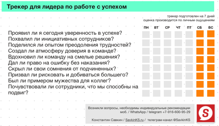 Трекер для лидера по работе с успехом